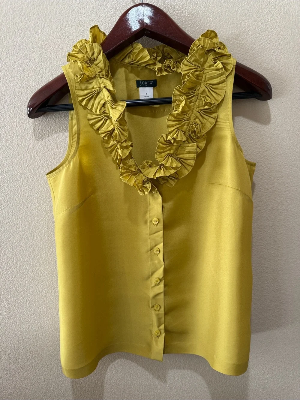 J. Crew Sleeveless Ruffle V-Neck Blouse in Chartreuse Yellow